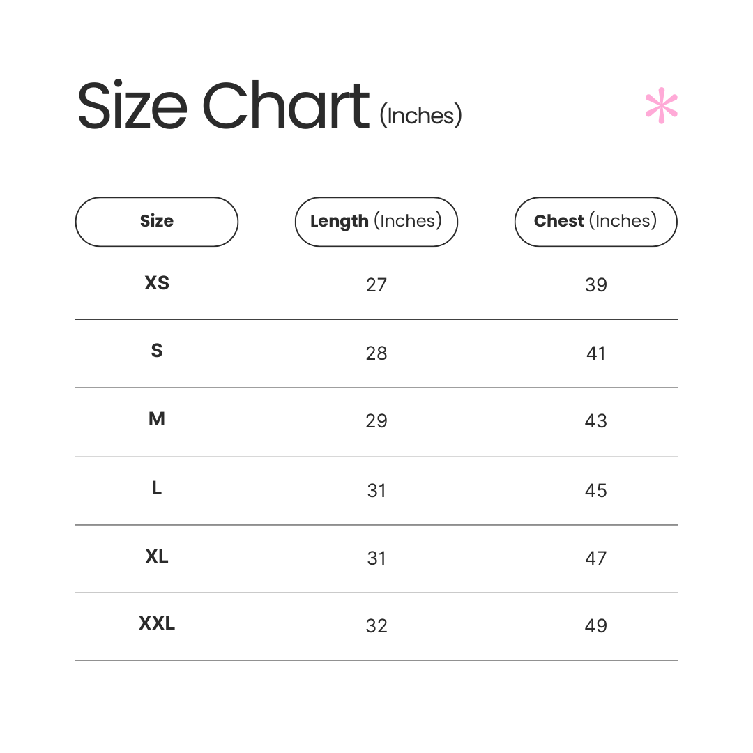 Mekobar Tee Size Chart