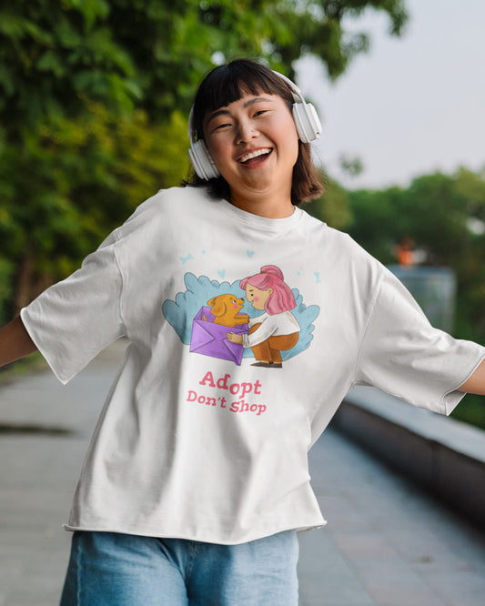 Adopt Don’t Shop Oversized T-Shirt – 100% Cotton Pet Adoption Apparel