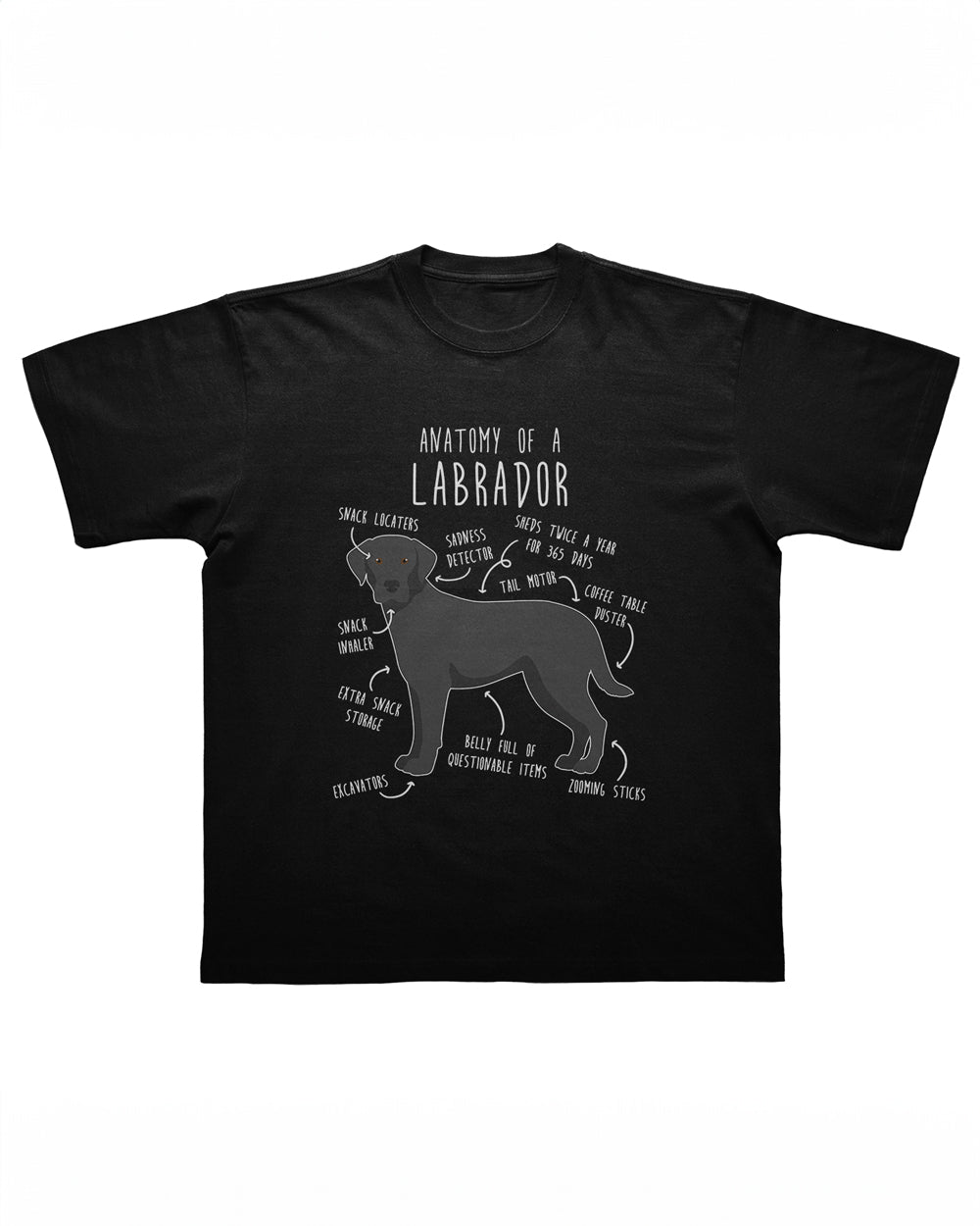 Unisex Anatomy of a Labrador Black Oversized T-Shirt – 100% Cotton Dog Lover Apparel