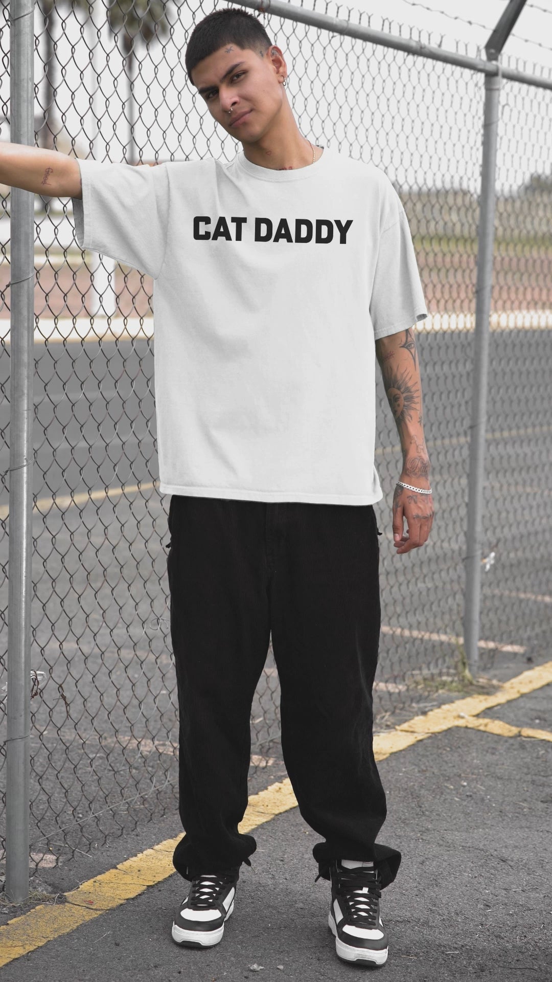 Men’s Cat Daddy Oversized T-Shirt – 100% Cotton Cat Dad Apparel